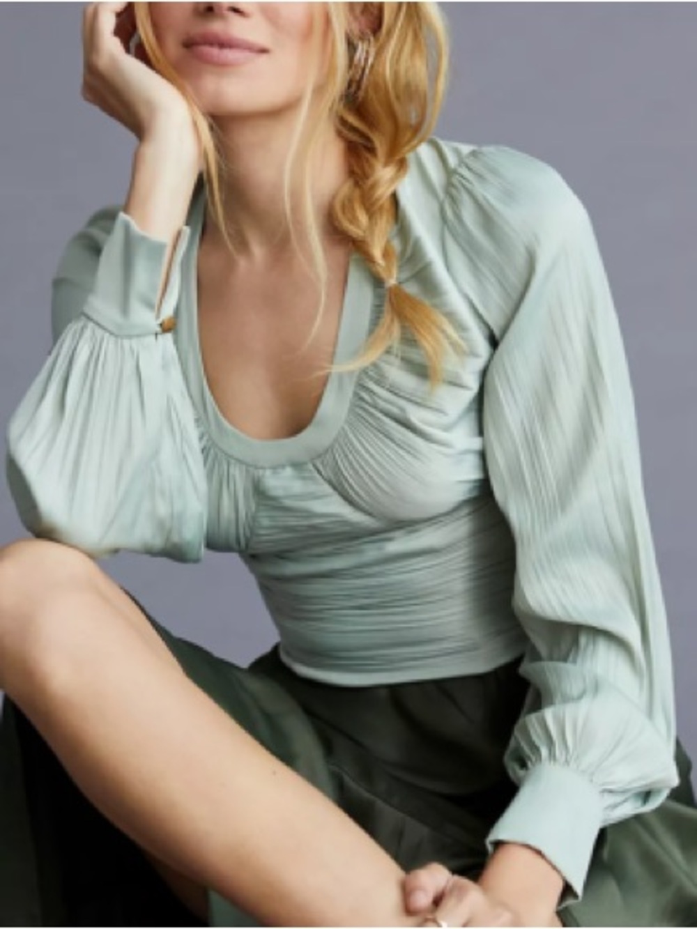 Anthropologie Sage Pleated Scoop-Neck Long Sleeve Top